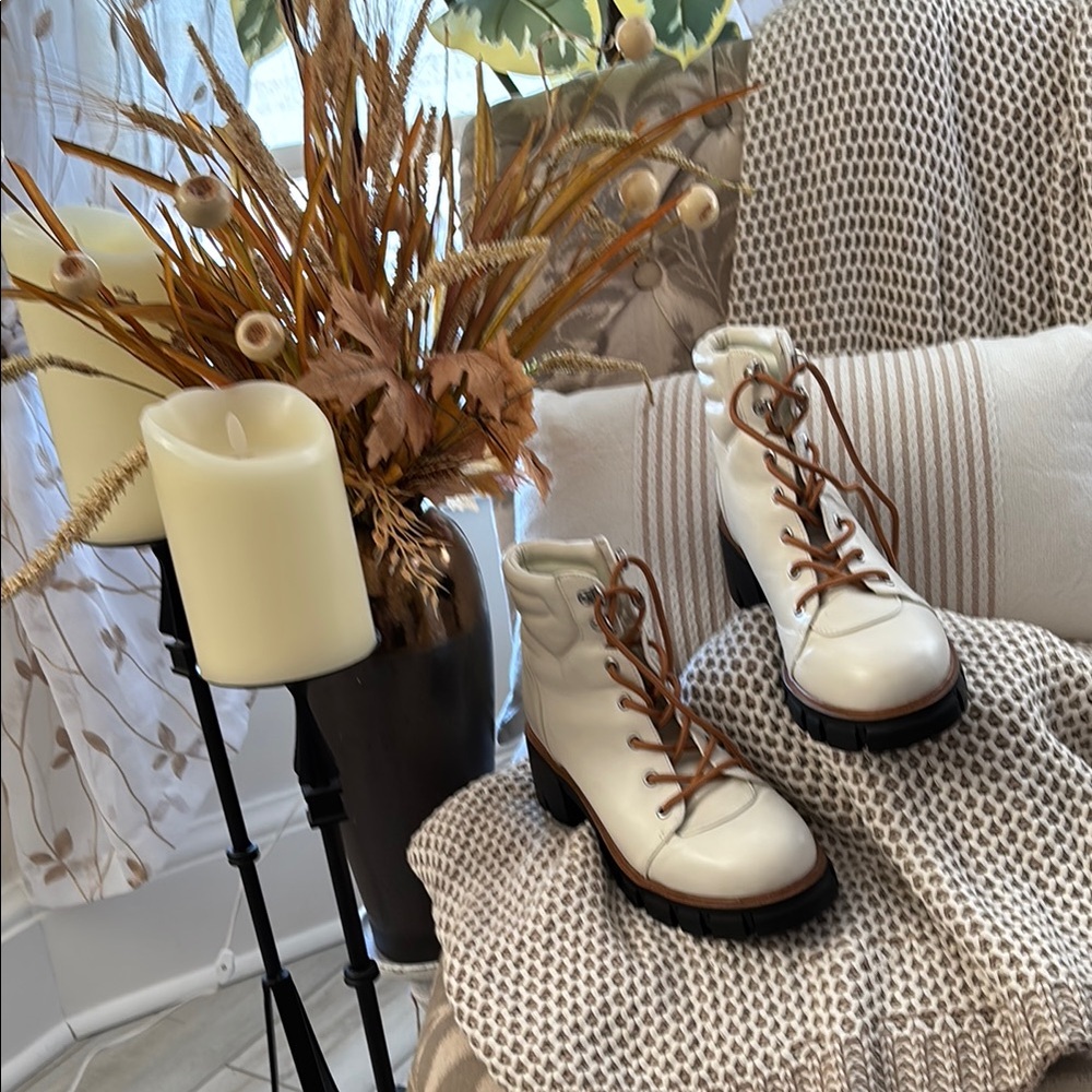 White Lace-Up Ankle Boots
